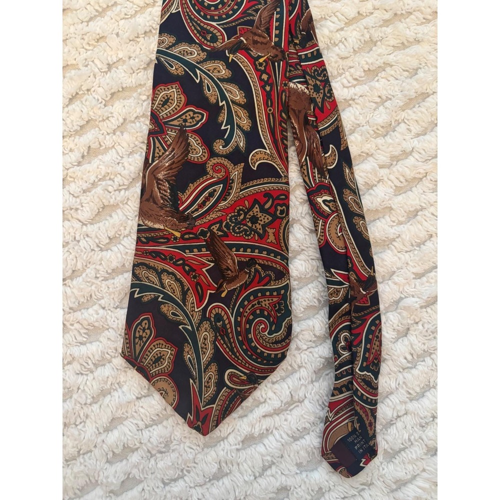 Flying Scotsman Collection Silk Tie Paisley Mallard Duck Hand Printed Italy Mens